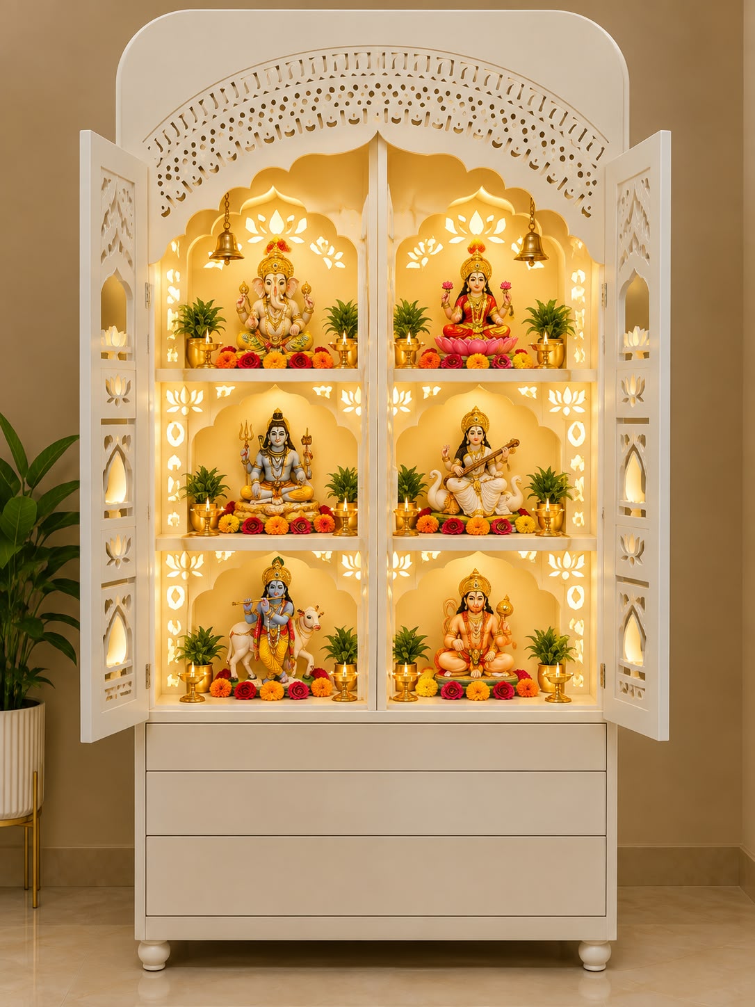 Premium Curved Door Home Temple with Fluted Glass - view 1