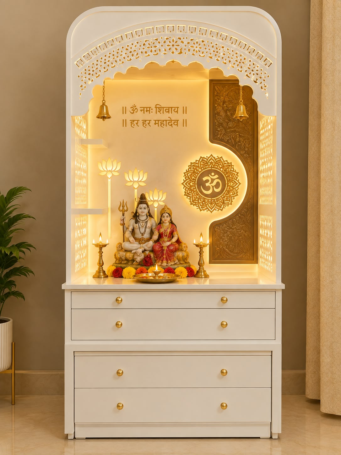 3D Designer Wooden Home Temple with Stool - view 1