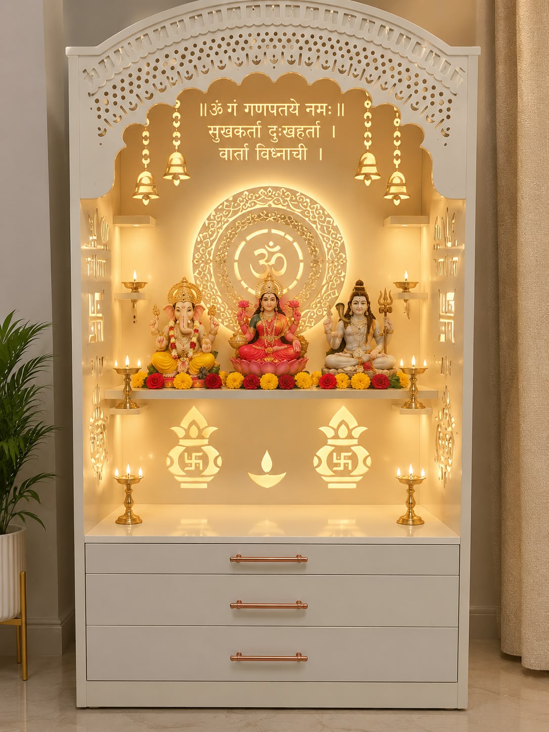 Curved Wooden Temple with Acrylic Om - view 1